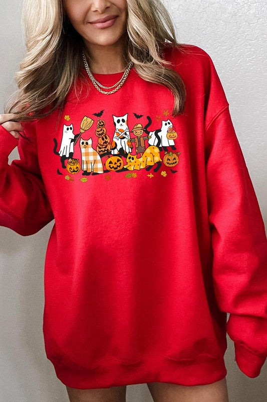 Black Cat Halloween Graphic Fleece Sweatshirt